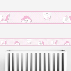 2 Faixa Adesiva de Parede Decorativa Animais Gatinha Coelha