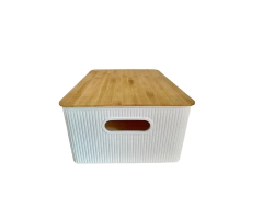 Canasto Organizador Caja Plástico Tapa Madera Nórdica Medium