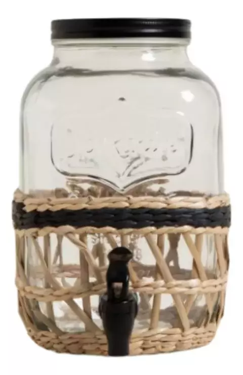 Dispenser Frasco Con Canilla Y Tapa Y Malla Mimbre Bebidas