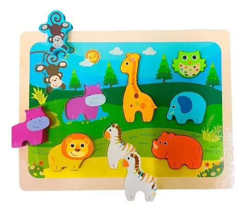 Juego Encastre Didáctico Rompecabezas Figuras Animales Madera