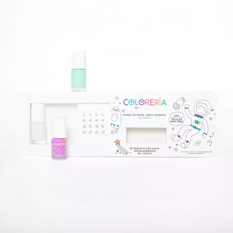 Set De Esmaltes al agua X3 + Tatuajes Lavables Infantil Coloreria - NoniNoni