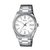 RELOJ CASIO DAMA MALLA EN ACERO INOXIDABLE COLOR PLATA DIAL BLANCO CALENDARIO SIMPLE CRISTAL MINERAL LTP-1302D-7A1