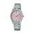 RELOJ CASIO DAMA MALLA DE ACERO DIAL DE COLOR ROSA TAPA A PRESION CRISTAL MINERAL LTP-V005D-4B