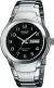 RELOJ CASIO CABALLERO CORREA EN ACERO DIAL NEGRO DOBLE CALENDARIO CRISTAL MINERAL RESISTENCIA AL AGUA 50M MTP-1229D-1AVDF