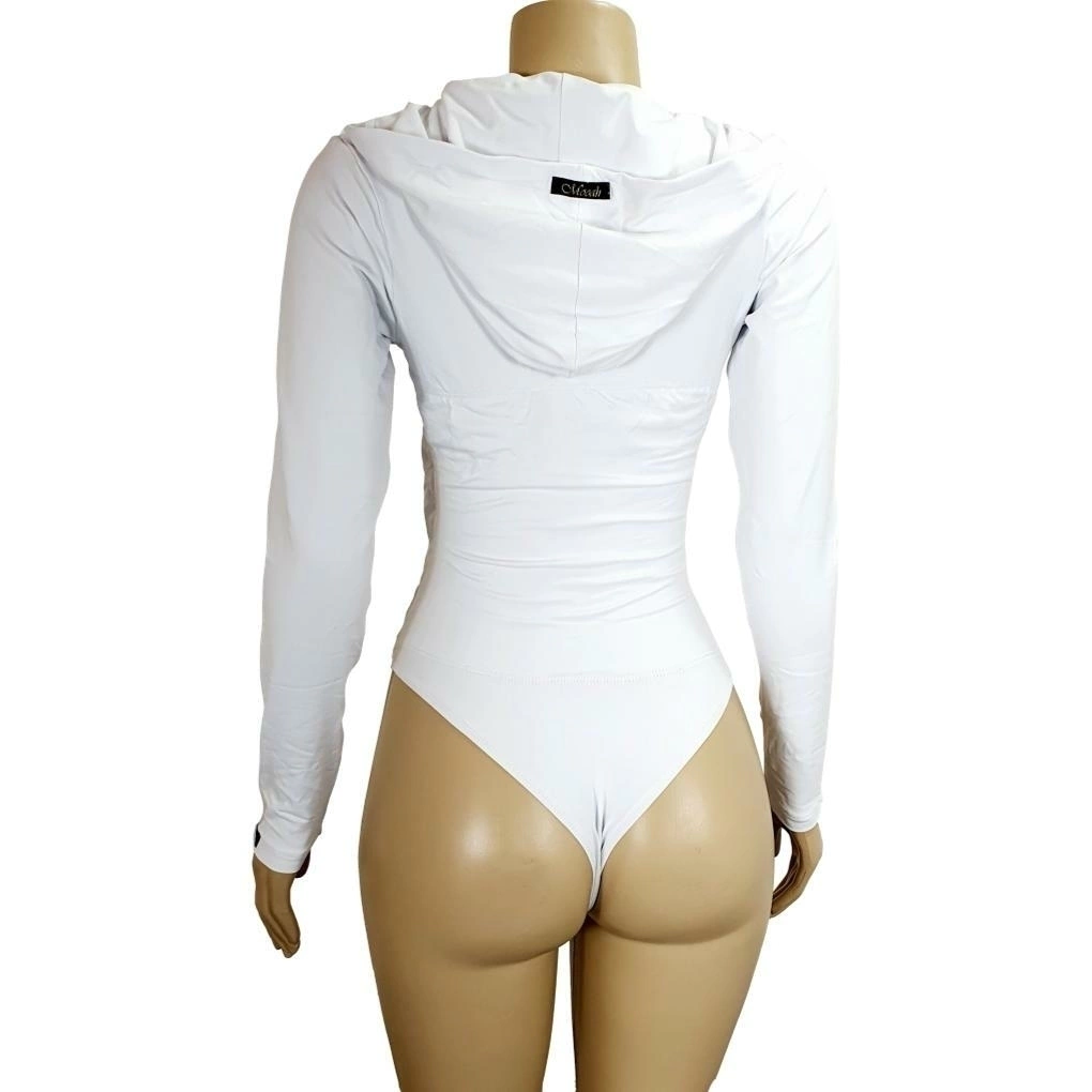 Body Redutor de Medidas Alta Compressão Mooah Polo Capuz Manga Longa Branco