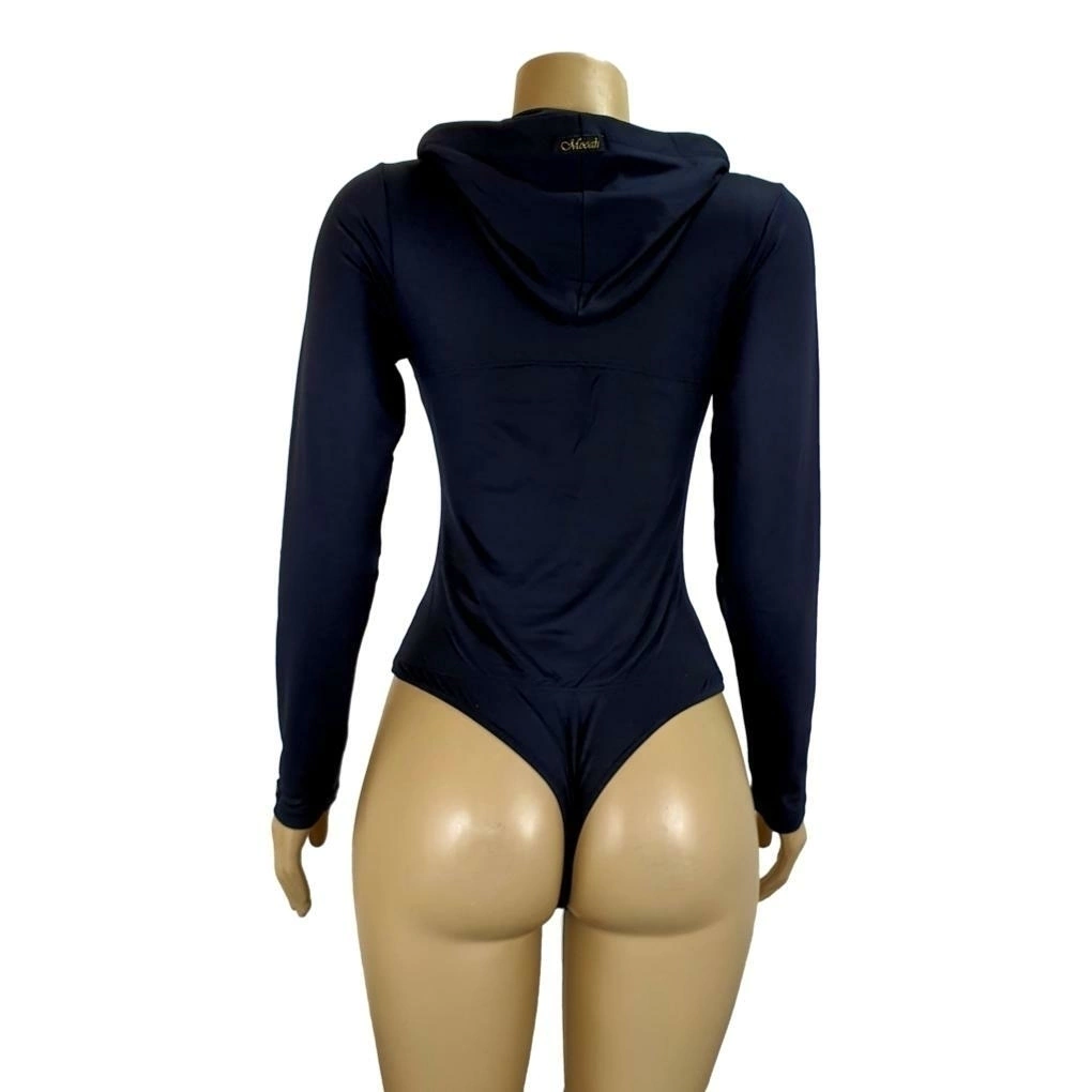 Body Redutor de Medidas Alta Compressão Mooah Polo Capuz Manga Longa Preto