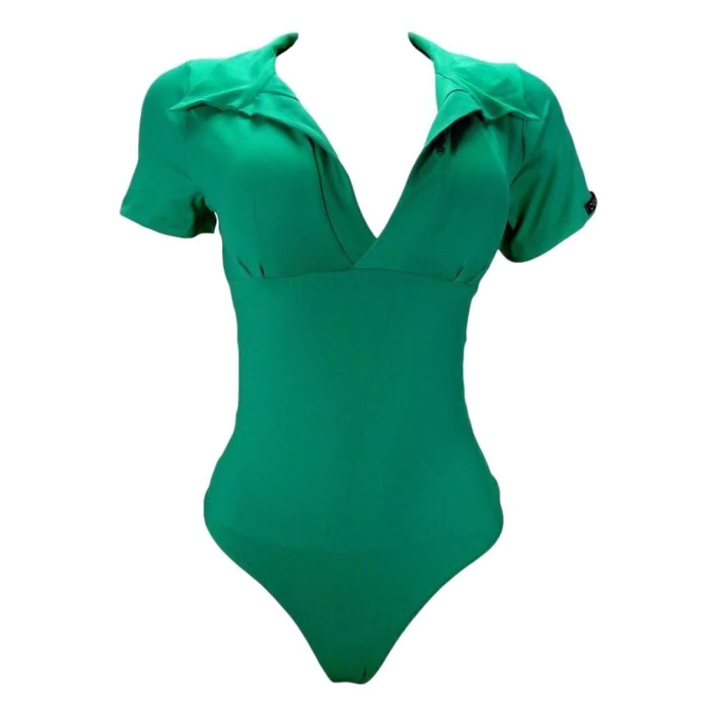 Body Polo Manga Curta Redutor de Medidas Alta Compressão Mooah Verde Bandeira