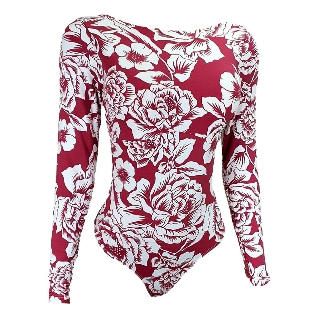 BODY DECOTE RETO REDUTOR DE MEDIDAS ALTA COMPRESSÃO MOOAH ESTAMPA FLORAL VERMELHO