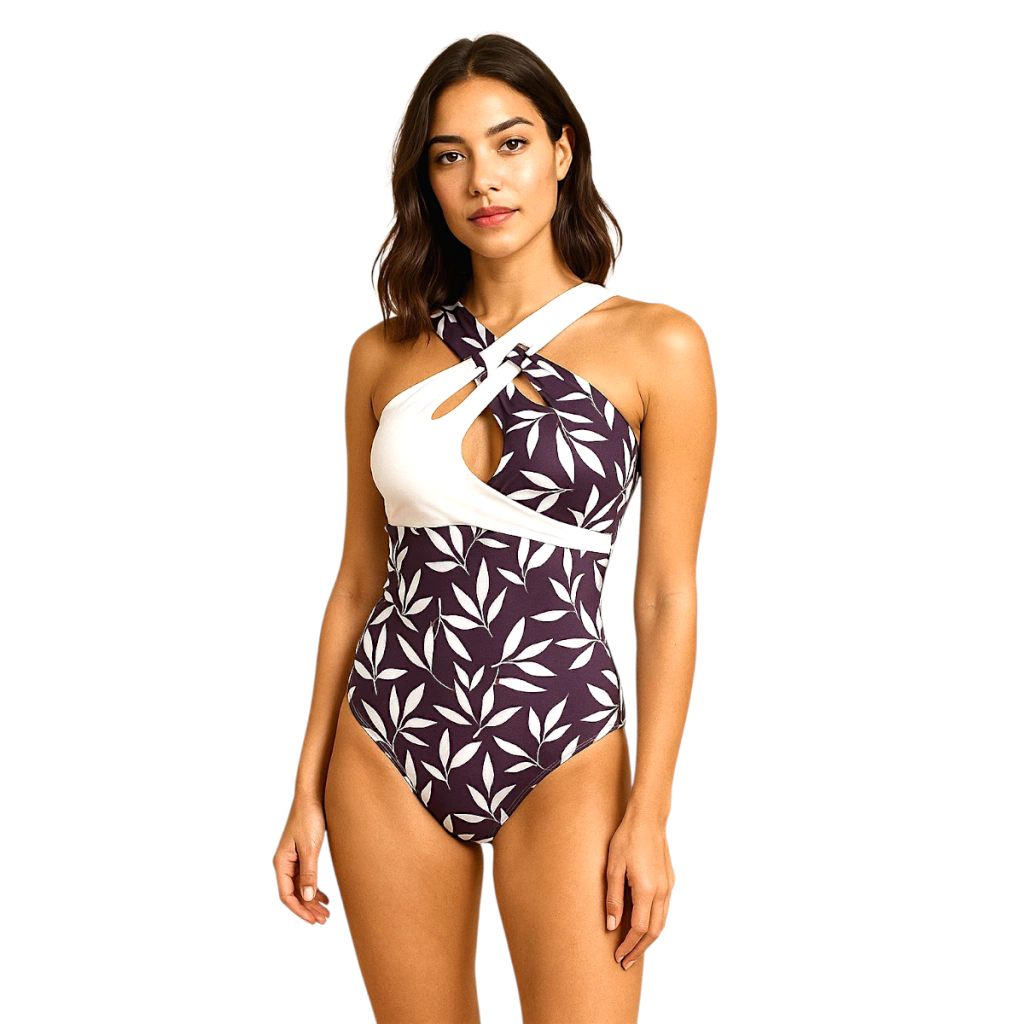 BODY BUSTO CRUZADO MODELADOR ALTA COMPRESSÃO MOOAH ESTAMPA FLORAL UVA