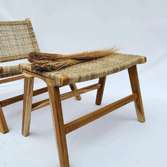 MUE209- Taburete de teca y ratan sintetico gris jaspeado 62x41x39cmh - tienda online