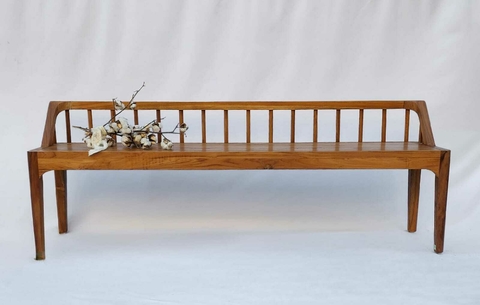 MUE097- Banco de teca alargado con respaldo bajo 180x40cm prof x 46cmh/ del asiento x 65cmh/respaldo