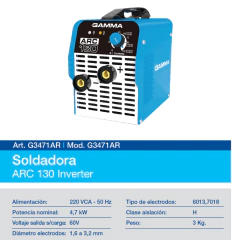 SOLDADORA INVERTER ARC 130 GAMMA - comprar online