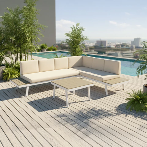 JUEGO KAIA JARDÍN LIVING 3 PIEZAS BEIGE ESTRUCTURA DE ACERO