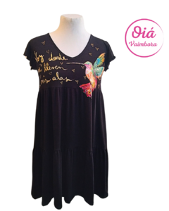 Vestido Miel Colibrí sagrado, negro de M a XL -