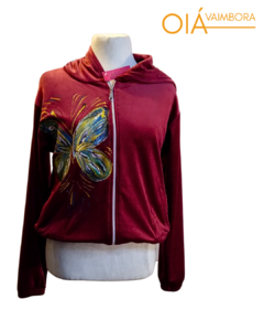 Campera Plush mariposa, bordó S/M - comprar online