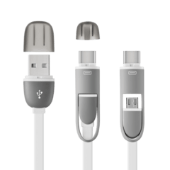 CABO 2 EM 1 MICRO USB COM ADAPTADOR TYPE-C BRANCO