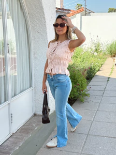 Pantalon jean oxford con tajo delantero - comprar online