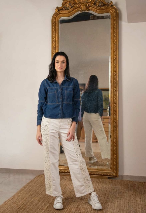 Camisaco jean corto celeste