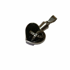 Dije Corazón Macizo Esmalte Negro Acero Quirúrgico