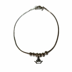 Pulsera Cola De Ratón Dije Corona Acero Quirúrgico