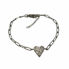 Pulsera Cadena Corazon Stras Acero Quirúrgico