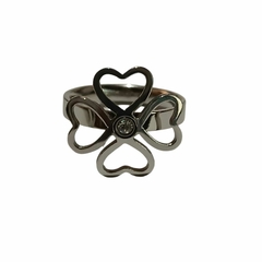 Anillo Trébol Stras Acero Quirúrgico Talle 13