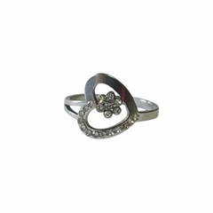 Anillo corazon flor stras talle 17