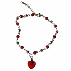 Pulsera corazon y bolitas roja 18 cm a 21 cm