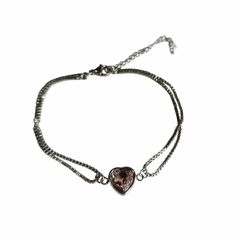 Pulsera doble con corazon de cubic 18 cm a 22 cm