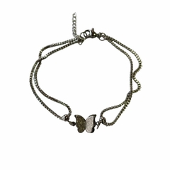 Pulsera doble mariposa con brillo 18 cm a 21 cm
