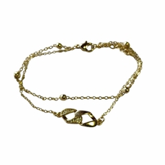 Pulsera eslabon con cubic doble acero dorado 17 a 21 cm