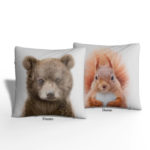 Funda para Almohadón Oso y Ardilla Reversible