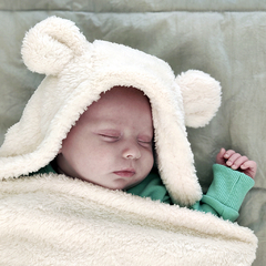 manta osuna corderito soft de bebe, con orejas de oso, abrigo