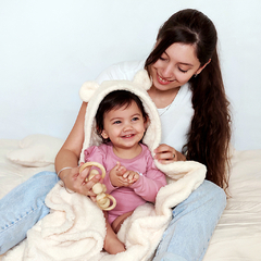 manta osuna corderito soft de bebe, con orejas de oso, abrigo