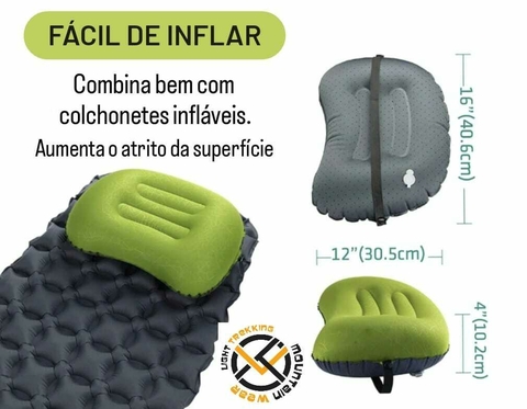 Travesseiro Inflável Camping Light Trekking Fitz Roy verde - comprar online