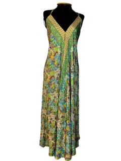 Vestido seda indiana frente única verde - comprar online