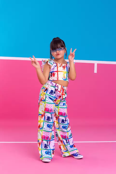 Conjunto Divertidamente Cropped/ Calça Branco