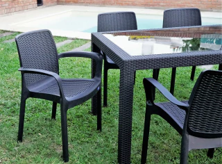 Juego Mesa Indonesia + 6 sillas guinea Voss 2000 CON TAPA DE VIDRIO - tienda online