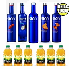 COMBO VODKA 1 SKYY COMUN + 5 SABORIZADOS+ PACK JUGO CEPITA LITRO X6