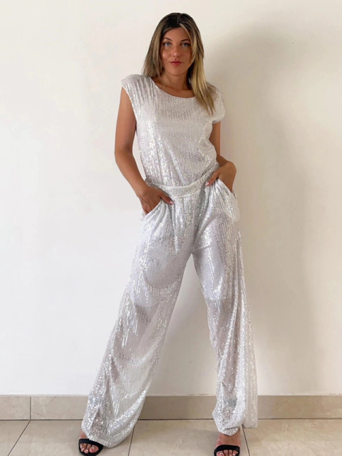 PALAZZO LENTEJUELAS BLANCO ART 472 - comprar online