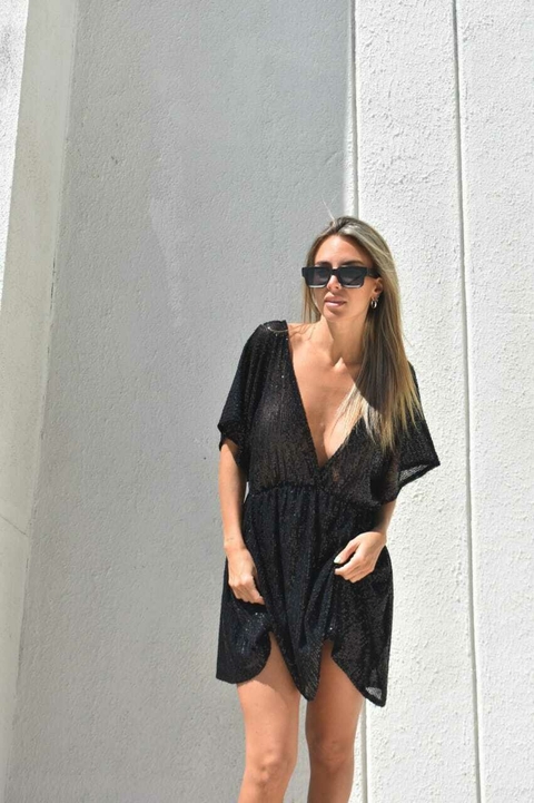 VESTIDO CORTO ROMA LENTEJUELAS NEGRO