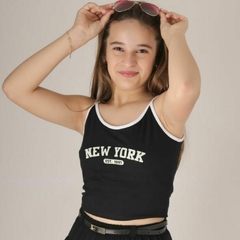 Regata Preta Alça Branca New York Para Meninas Infantil Juvenil - comprar online