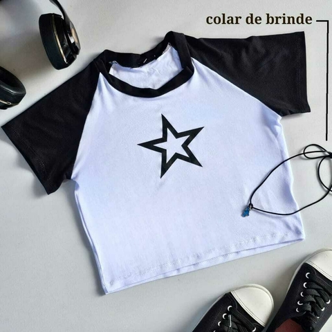 blusa cropped estrela branca