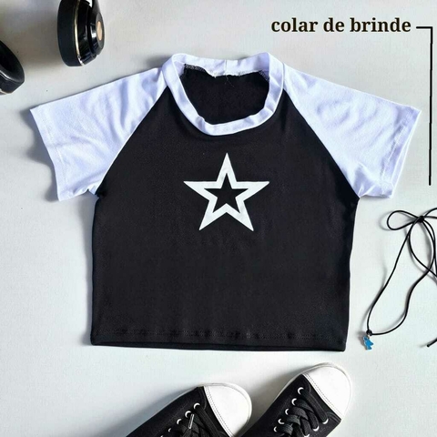 blusa cropped estrela preta