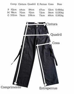 Calça Cargo Jeans Preta com Bolsos na Frente - Menina&Moça