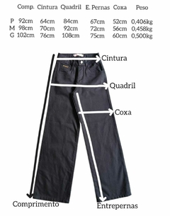 Calça Wide Leg Preta Jeans com Bolsos na Frente - Menina&Moça