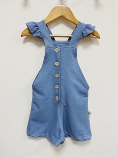 Pronta entrega - Macaquinho botões alça babado com elastano azul denim - loja online