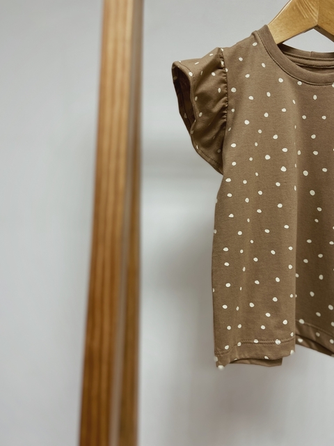 Pronta Entrega - Blusa Kids manga babado Bolinhas avelã