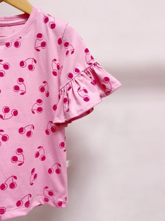 Pronta entrega - blusa manga curta com babado cherry