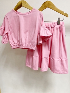 Pronta entrega - conjunto cropped + Saia midi kids babado tutti-frutti